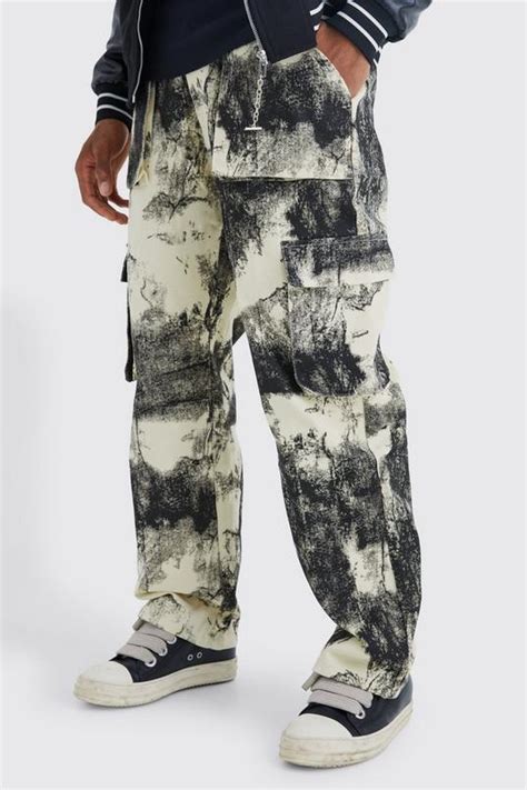 Fixed Waist Relaxed Smoke Dye Cargo Trouser | boohoo UK