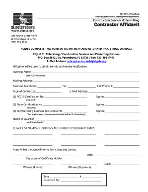 Fillable Online stpete Contractor Affidavit - City of St. Petersburg ...