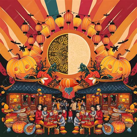 Mid autumn festival or Zhong Qiu Jie banner illustration of Change ...