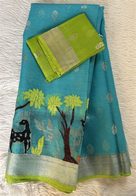 Pure Zarikota Saree Blue Color Complemented with a Silver Zari border ...