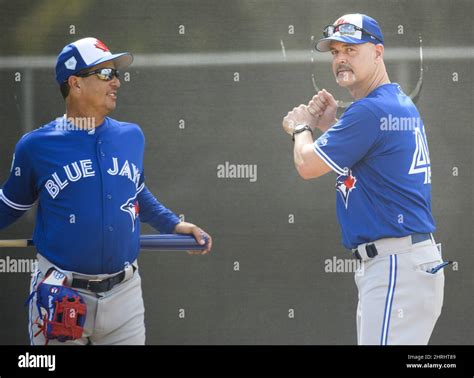 Toronto Blue Jays manager Charlie Montoyo, left, watches Blue Jays ...