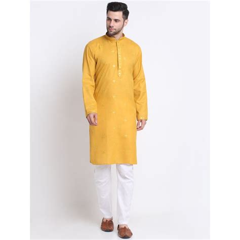 Buy Kraft India Men Mustard Cotton Sequence Kurta Only Online