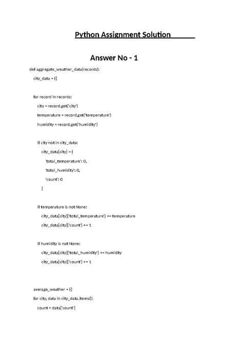 Python Assignment Solution: Weather Data Aggregation & SQL Query - Studocu