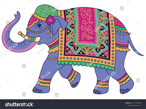 Blue Indian elephant decorated in traditional style. Vector ...