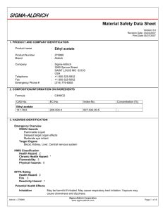 Ethyl Acetate Safety Data Sheet (SDS)