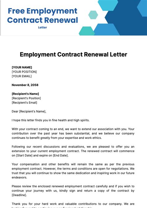 Employment Contract Renewal Letter Template - Edit Online & Download ...