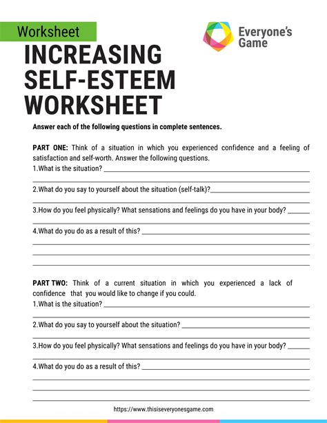 Improving Self Esteem Worksheets 4 Free Printable Self Esteem
