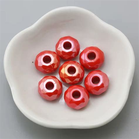 BBB 237 (m) Red Big Faceted Rondelle Luminous Shiny Bead ( 1 pc ) UV P ...