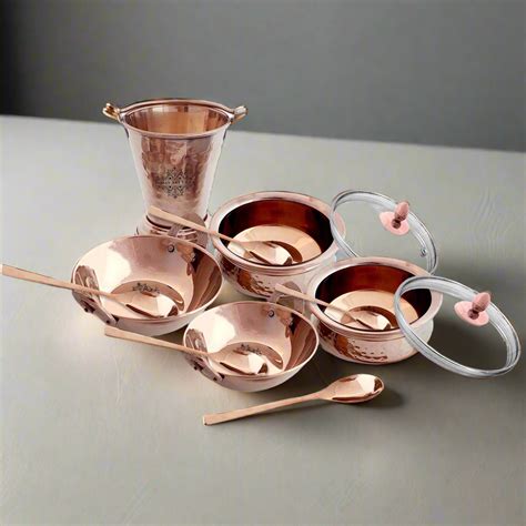 Indian Art Villa, Rose Gold Steel Tableware Gift Set, Hammered Design ...