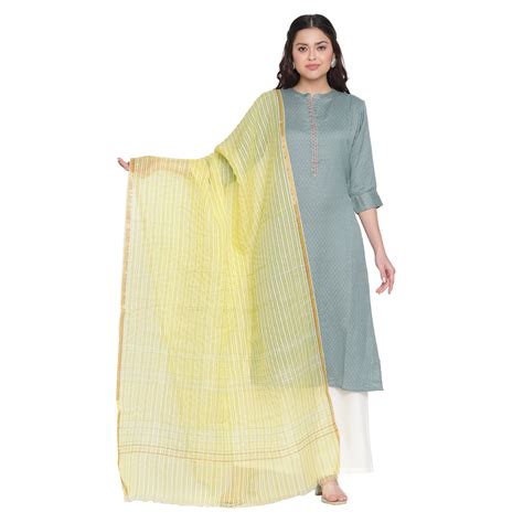 Buy Yellow Dobby Woven Silk Tencel Dupatta Online | Shingora