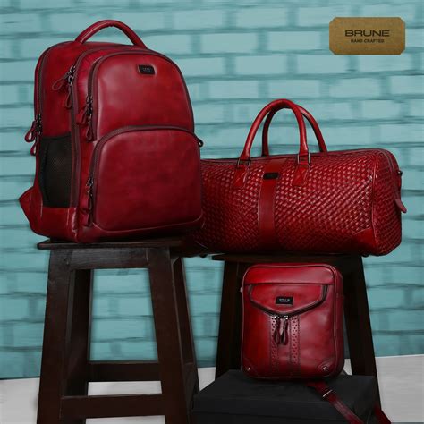 Handcrafted Wine Leather Combo of Backpack, Duffle & Sling Bag by Brun