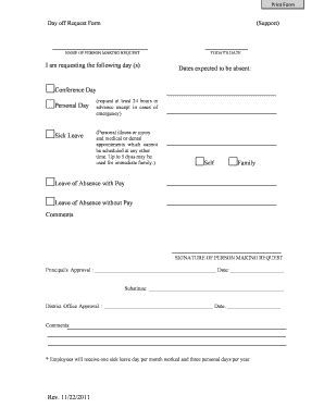 Fillable Online saranac k12 mi Print Form Day off Request Form (Support ...