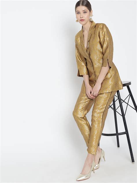 Golden Jacquard Banarasi Brocade Blazer With Pant-102408