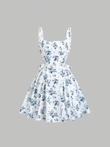 Sweetra Retro Monochrome Polka Dot V-Neck Sleeveless Ruched Flirty Back ...