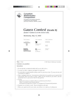 Gauss Math Contest - Fill Online, Printable, Fillable, Blank | pdfFiller