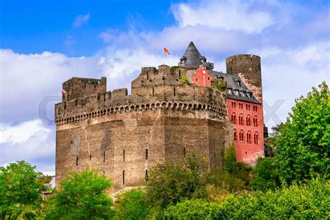 Medieval castles of famous Rhine river valley. Germany. Castle ...