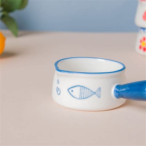 Fish Ceramic Creamer With Handle Blue Small Online - Premium Dip Bowl ...