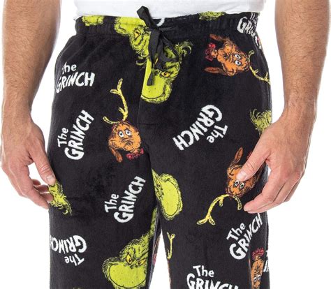 Buy Dr. Seuss Men's The Grinch Sneaky Face Fleece Plush Pajama Pants ...