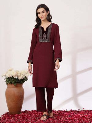 Buy Nayam by lakshita Solid Wool Straight Kurta and Palazzo (Set of 2 ...