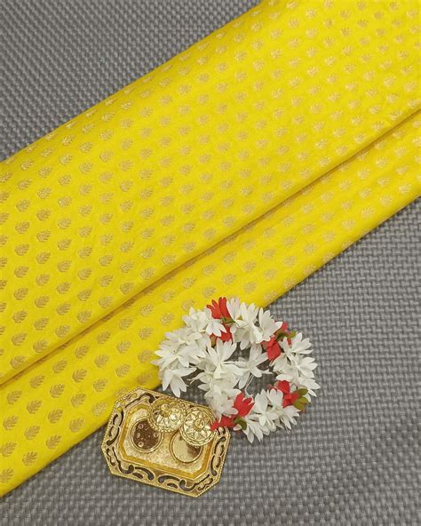 Banarasi Jacquard Silk Fabric | Bright Yellow | Balaji Cutpiece