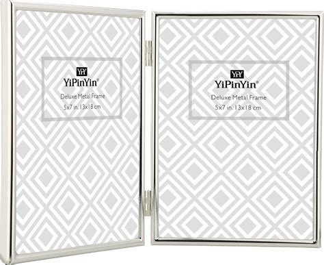 YiPinYin 5x7'' Hinged Double Simply Silver Metal Picture Frames ...