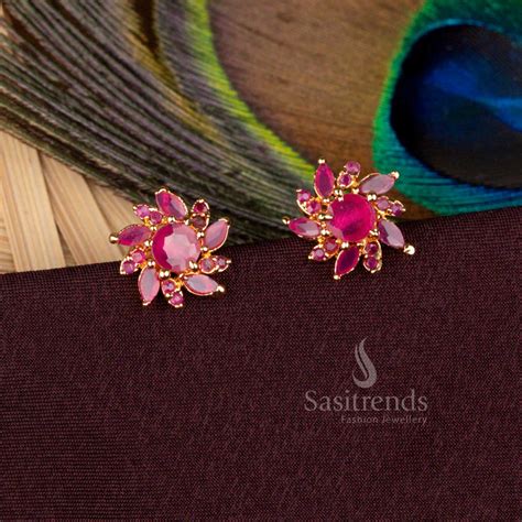 Micro Gold Floral AD Stud Earrings | 24 Carat Pure Gold – Sasitrends