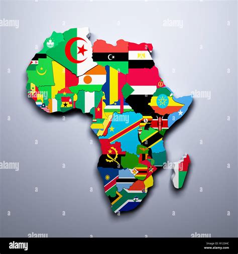 AFRICA MAP WITH FLAGS OF THE COUNTRIES 3d render Stock Photo - Alamy