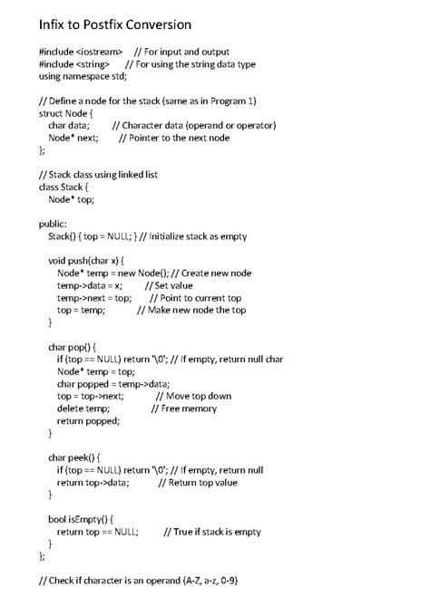 Program 2 B - Practical: Infix to Postfix Conversion Using Stack - Studocu