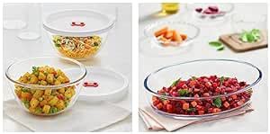 Buy Borosil Glass Solid Mixing & Serving Bowls with Lids, Oven ...