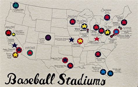 Baseball Stadiums Map U.S. - Etsy