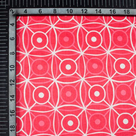 Cerise Pink And White Geometric Pattern Digital Print Crepe Silk Fabri ...