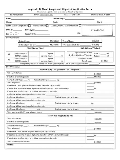Fillable Online ncrad iu Appendix B: Biological Sample and Shipment ...
