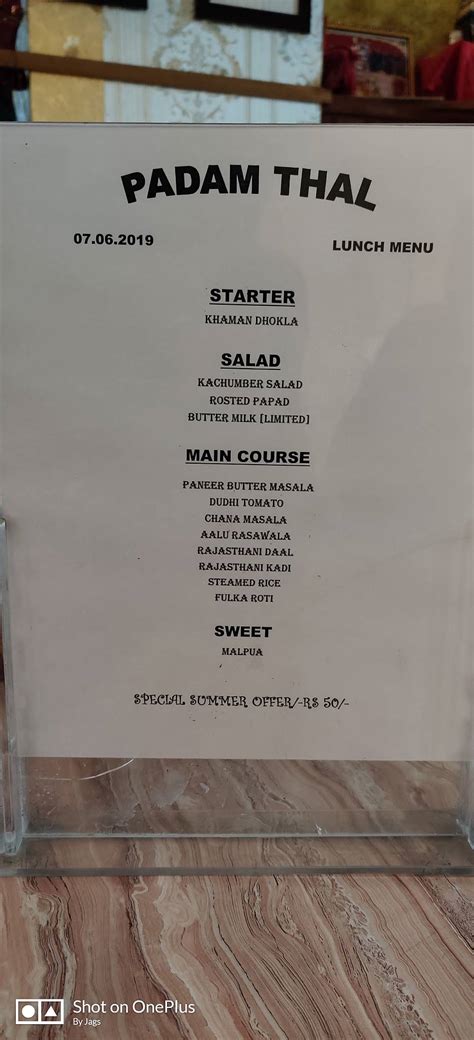 Menu at Padam Thal, Udaipur, 1st Floor