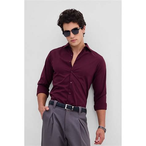 Buy Snitch Maroon Slim Fit Stretch Shirt Online