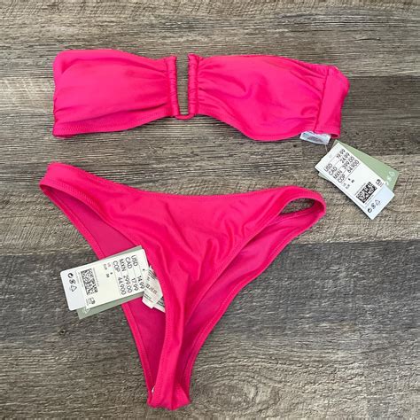 Hot pink swim suit bikini set. H&M. Brazilian style... - Depop