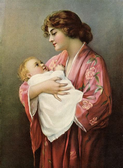 Victorian Mother and Child Art Restored Art Print Mother