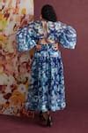 Buy Blue Organza Printed Floral Motifs Round Berberis Gown For Women by ...