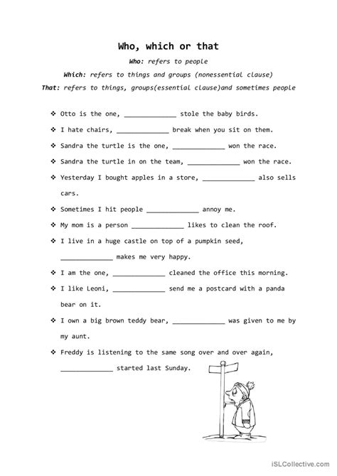 who, which or that: English ESL worksheets pdf & doc
