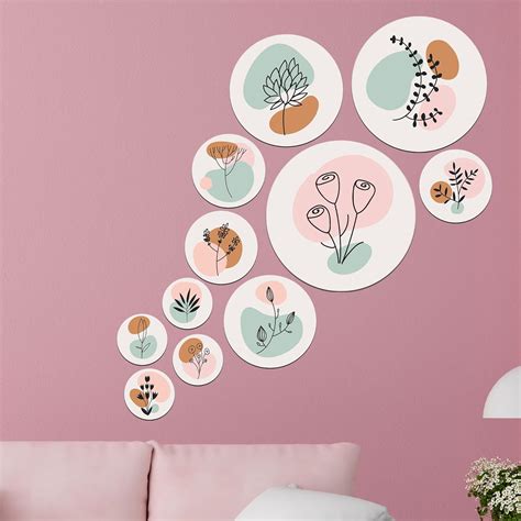 SAF set of 11 flower Mdf Wooden Wall Hanging Home Decor Plates, wall ...