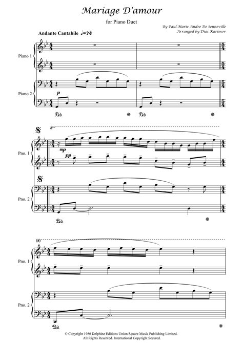 Mariage D'amour (arr. Dias Karimov) by Clayderman Richard Sheet Music ...
