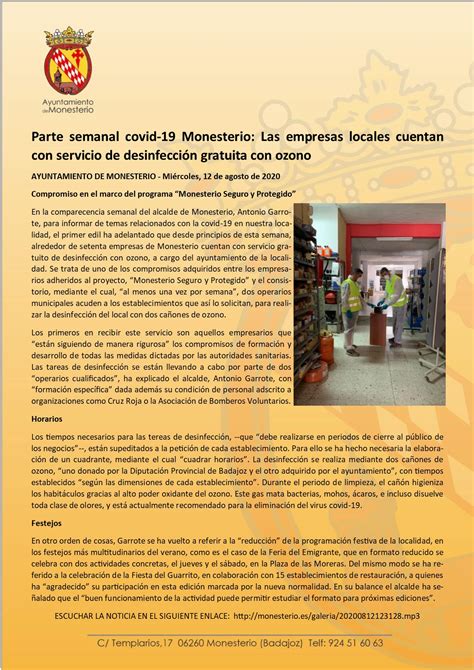 Parte semanal covid-19 Monesterio: Las empresas locales cuentan con ...