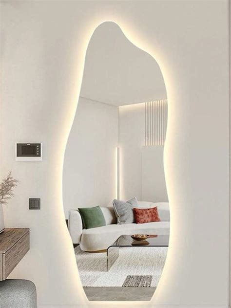 Espelho Orgânico Flame Grande de Corpo Inteiro com Iluminação LED Chão ...