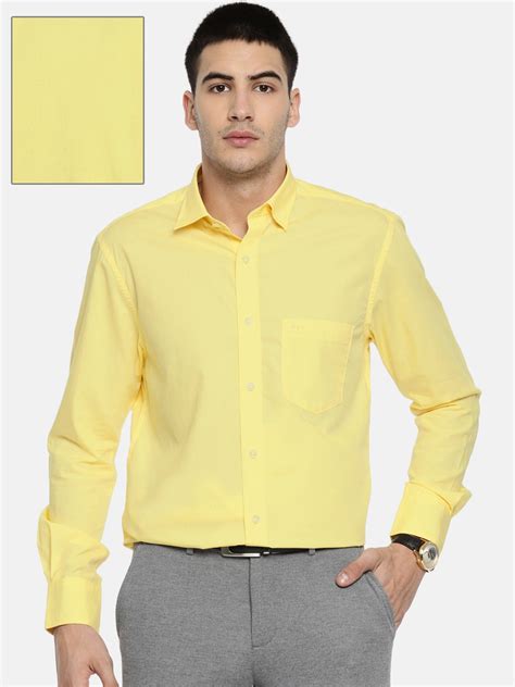 Buy ColorPlus Men Yellow Tailored Fit Solid Formal Shirt - Shirts for ...