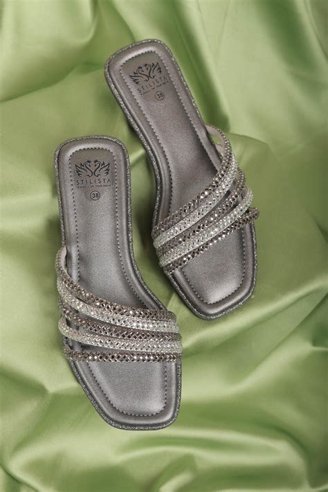 Multi strap gunmetal square toe flats – AGASHE