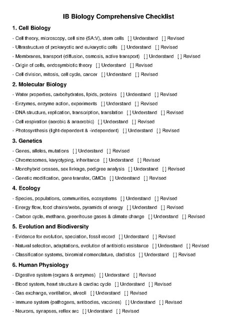 IB Biology Comprehensive Study Checklist for Exam Preparation - Studocu