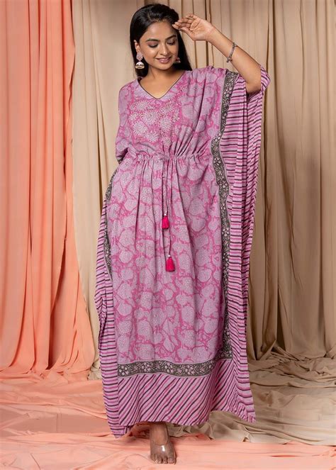 Get Onion Pink Mercerized Cotton Kaftan at ₹ 2150 | LBB Shop