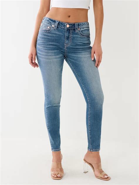 True Religion Womens Big T Halle Super Skinny Fit Blue Mid Rise Jeans ...
