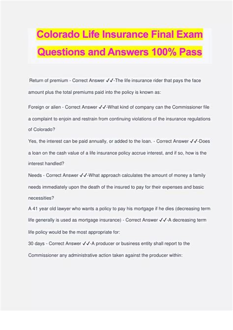 Colorado Life Insurance Final Exam Questions and Answers 100% Pass ...