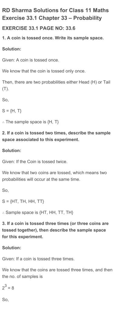 Rd Sharma Solutions Class 11 Exercise 33.1 Solutions - RD Sharma Solutions