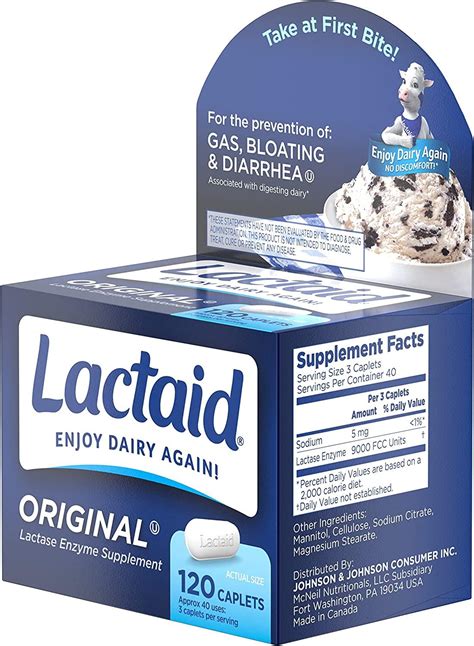 Lactaid Original Strength Lactose Intolerance Relief Caplets 120 ct - Natural Lactase Enzyme ...
